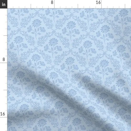 Various Fabrics by the Yard or Fat Quarter Blue Daisy Boho Style Damask Victorian Floral Botanical Edwardian Farmhouse Kitsch Custom Printed Fabric by Spoonflower {2}