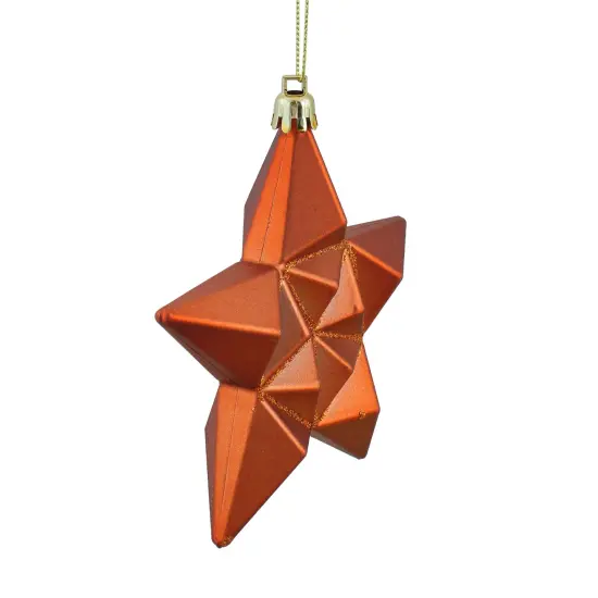 DAK 12ct Matte Burnt Orange Glittered Star Shatterproof Christmas Ornaments 5" {3}