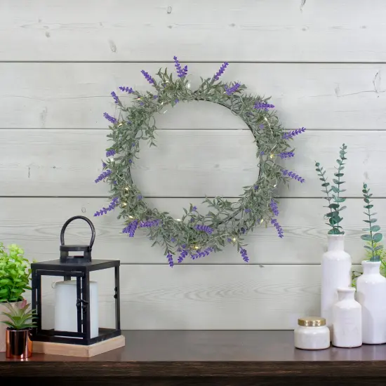 Northlight Pre-Lit Battery Operated Lavender Spring Wreath- 16" - White LED Lights Green {3}