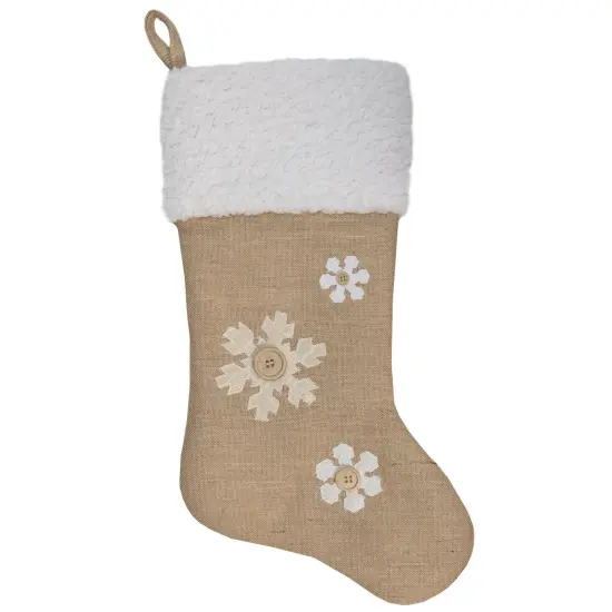 Northlight 20.5" Beige and Ivory Snowflake Embroidered Christmas Stocking {1}