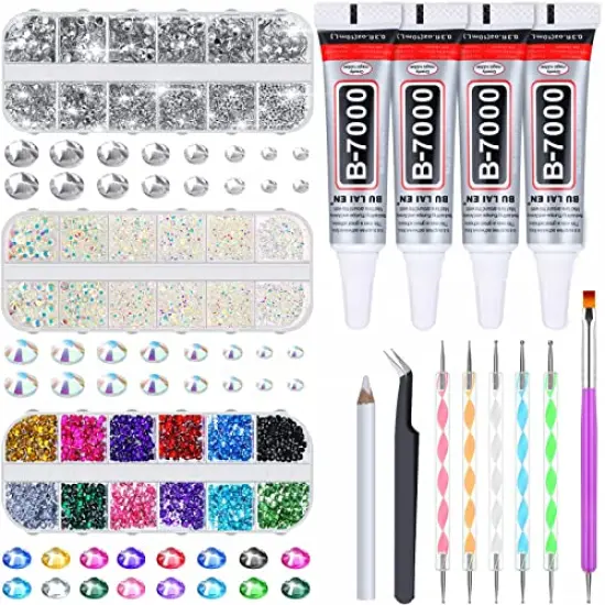 4500 Pieces B7000 Jewelry Glue with Rhinestones for Crafts, Rhinestones with Gems Adhesive for Shoes Cloth Fabric with Picker Pencil for Crafting Diamond Painting Graduation Cap Decorations {2}