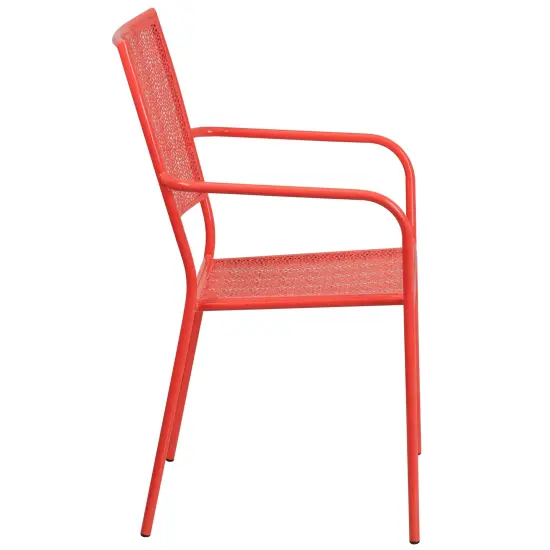 Emma and Oliver Commercial Grade Colorful Metal Patio Arm Chair with Square Back Coral {5}
