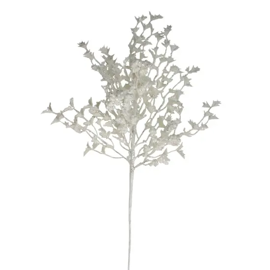 Northlight 26" White Glittered Holly Leaves and Berries Artificial Christmas Spray {3}