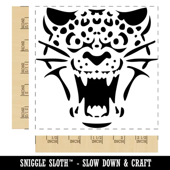 Ferocious Snarling Leopard Jaguar Jungle Cat Square Rubber Stamp for Stamping Crafting {1}