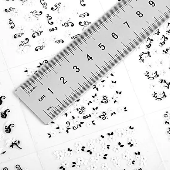 Wrapables 24 Sheets Black & White Flowers with Rhinestones Nail Stickers Set Nail Art {4}