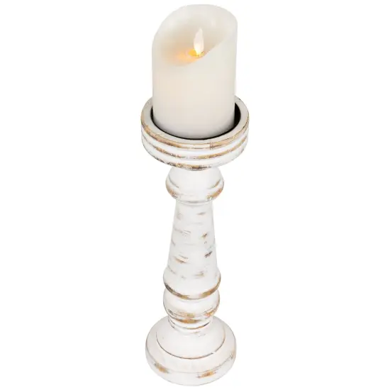 Northlight Wooden Spindle Pillar Candle Holder - 12" - Antique White {4}