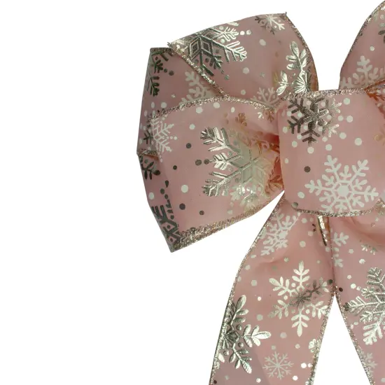 Northlight Shiny Snowflake 6-Loop Christmas Bow Decoration - 9" x 14" - Pink and Gold {4}