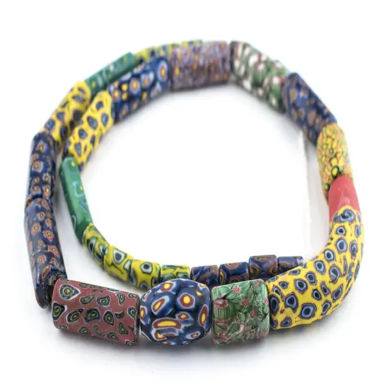 The Bead Chest Venetian-Inspired Millefiori Trade Beads 12mm Indonesia Multicolor Cylinder Glass Large Hole 30 Inch Strand {3}