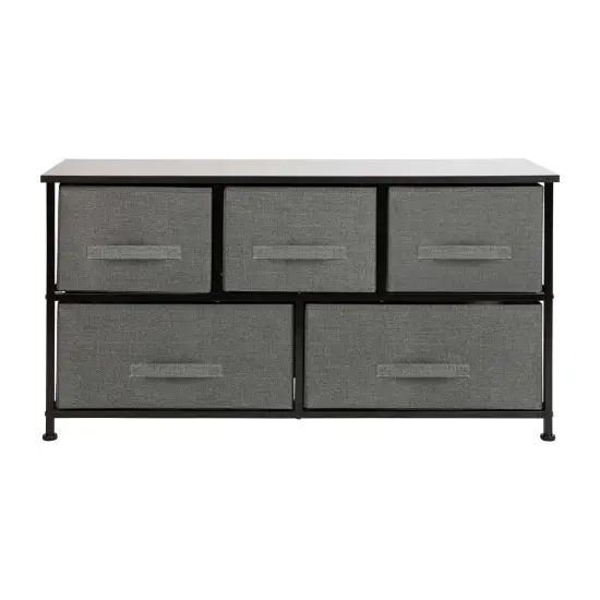 Emma and Oliver 5 Drawer Storage Chest with Wood Top & Dark Fabric Pull Drawers Black/Gray {3}