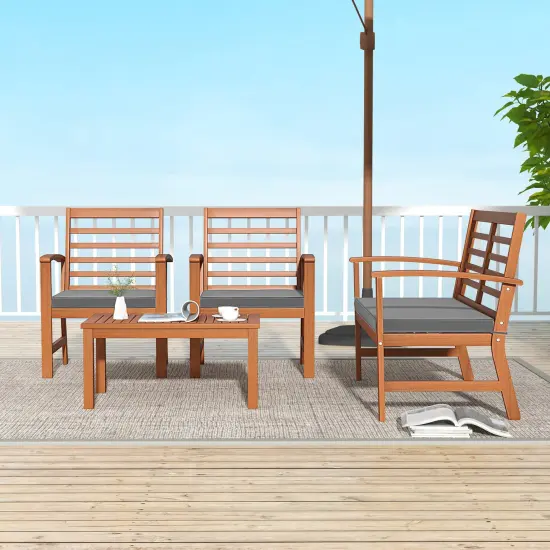 4 Pieces Outdoor Furniture Set With Stable Acacia Wood Frame Grey {2}