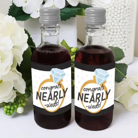 Big Dot of Happiness Just Engaged - Black and White - Mini Wine and Champagne Bottle Label Stickers - Engagement Favor Gift for Women and Men - 16 Ct {6}