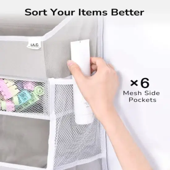 ULG Over Door Organizer with 4 Large Pockets 6 Mesh Side Pockets, 33 lbs Weight Capacity Hanging Storage Organizer with Clear Window for Baby Kids Toys, Diapers, Grey?1 Pack, 4 Layers {6}