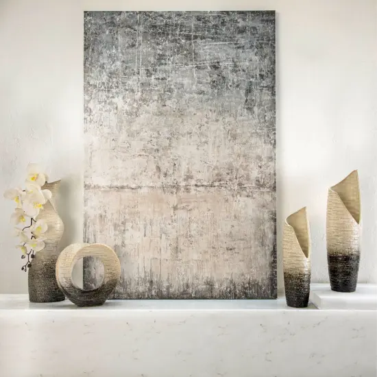 Kingston Living Ceramic Ring Shaped Tabletop Decoration - 10" - Ivory and Black {5}