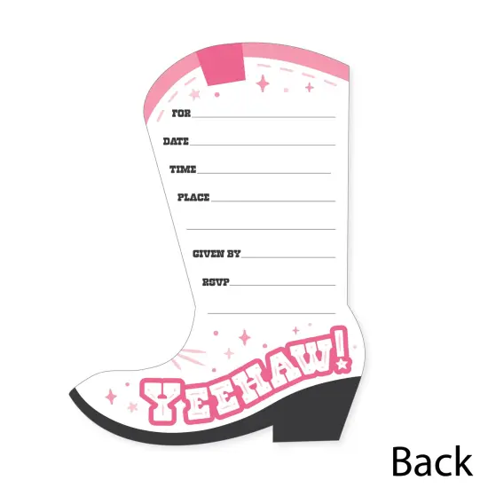 Big Dot of Happiness Rodeo Cowgirl - Shaped Fill-In Invitations - Pink Western Party Invitation Cards with Envelopes - Set of 12 {6}