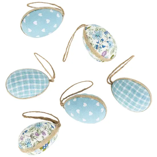 Northlight Fabric Easter Egg Ornament Decorations - 5.75" - Blue - Set of 6 {6}