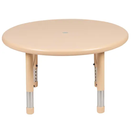 Emma and Oliver 33" Round Plastic Height Adjustable Activity Table Natural {5}
