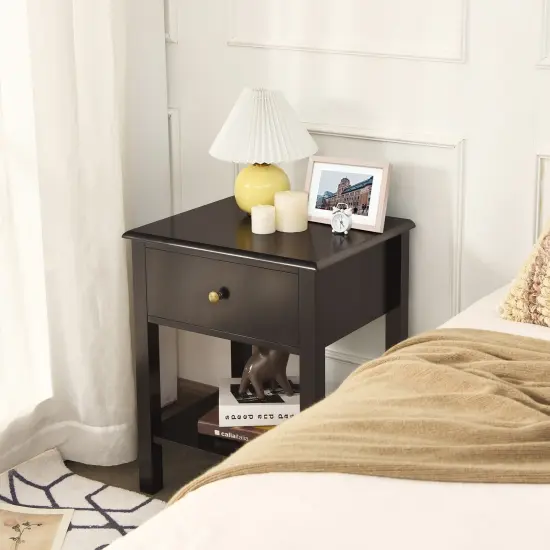 Nightstand End Table with Drawer and Storage Shelf Perfect for Any Place Brown {4}