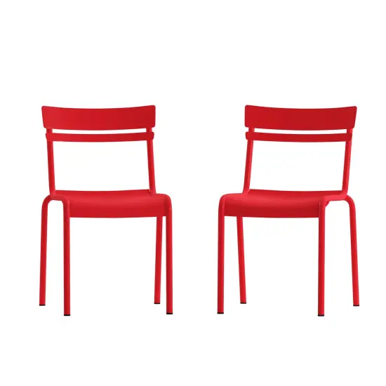 Emma and Oliver Rennes Armless Powder Coated Steel Stacking Dining Chair with 2 Slat Back for Indoor-Outdoor Use {1}