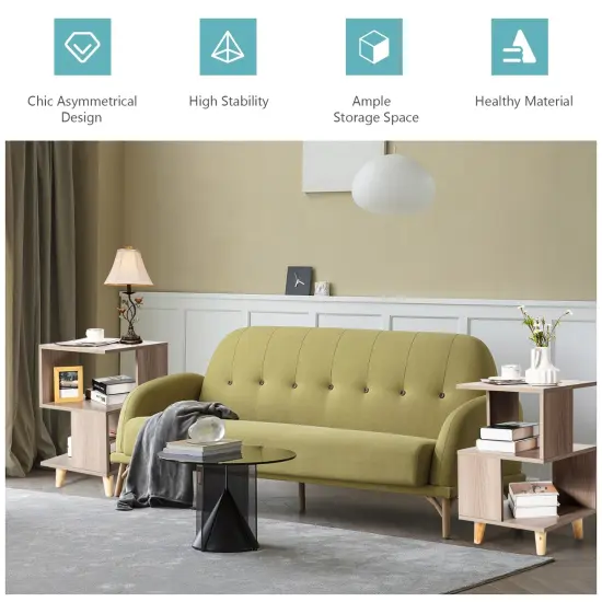 2 Pieces Wooden Modern Nightstand Set with Solid Wood Legs for Living Room {5}