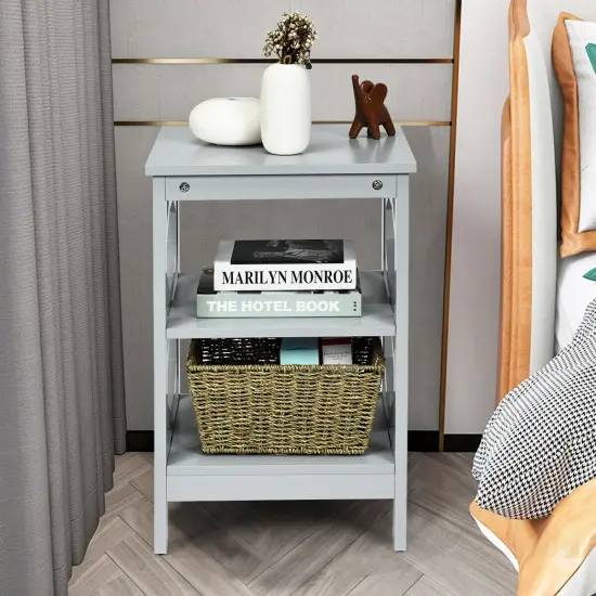 3-tier Nightstand Sofa Side End Accent Table Gray {2}