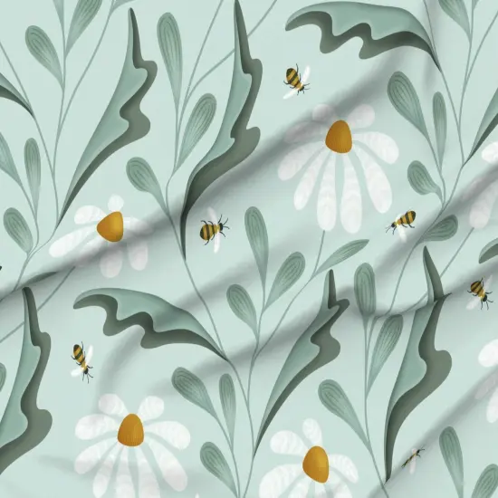 Various Fabrics by the Yard or Fat Quarter Mint Floral Aqua Botanical Honeybee Jumbo Xl Oversized Folk Art Style Custom Printed Fabric by Spoonflower {6}