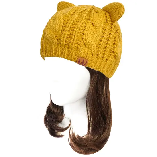 Wrapables Winter Warm Cable Knit Cat Ears Beanie, Yellow {1}