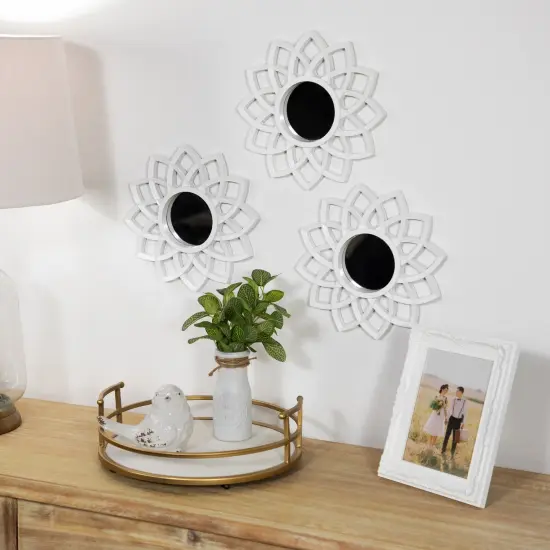 Northlight Set of 3 Arched Floral Matte White Wall Mirrors 9.5" {4}