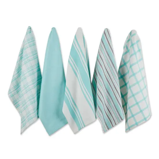 DII Asst Aqua Woven Dishtowels (Set of 5) {1}