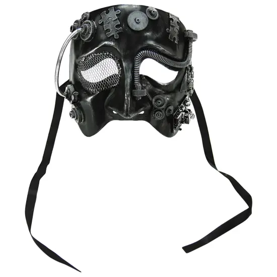 Gallerie II 7" Distressed Black and Silver Industrial Cyborg Halloween Masquerade Mask {1}