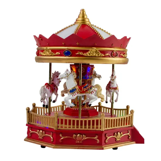 Northlight LED Lighted Animated and Musical Carousel Christmas Village Display - 9.25" Red {6}