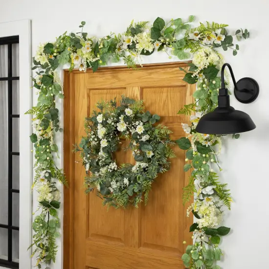 Northlight Fern and Eucalyptus Floral Spring Wreath - 24" White {3}
