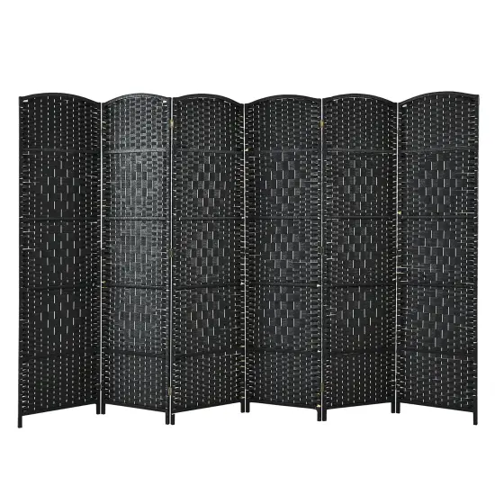 Costway 6-Panel Room Divider 6Ft Weave Fiber Folding Privacy Screen Brown\Black {7}