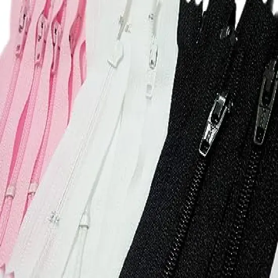 YKK Zipper 15pcs Assorted Colors Ykk#3 Nylon Coil Zippers Tailor Sewer Crafter's 3 Inch (Special Doll Zipper) Pink, Black, White (15 Zippers/Pack) {1}