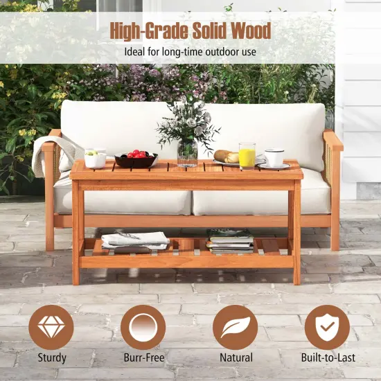 Costway Patio Coffee Table 2-Tier Outdoor Side Rectangle Side Table Solid Wood Porch {5}