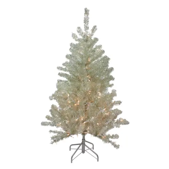 Northlight 4.5' Soft Metallic Champagne Artificial Tinsel Christmas Tree - Clear Lights Gold {3}