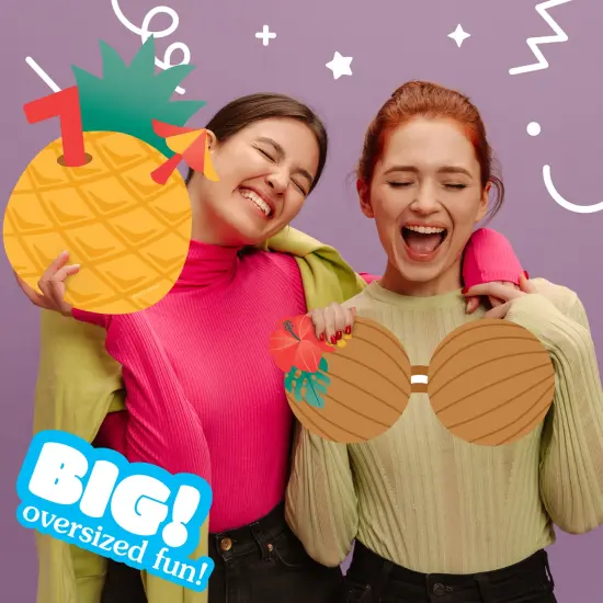 Big Dot of Happiness Tropical Luau - Pineapple, Lei and Coconut Bra Decorations - Hawaiian Beach Party Large Photo Props - 3 Pc {3}