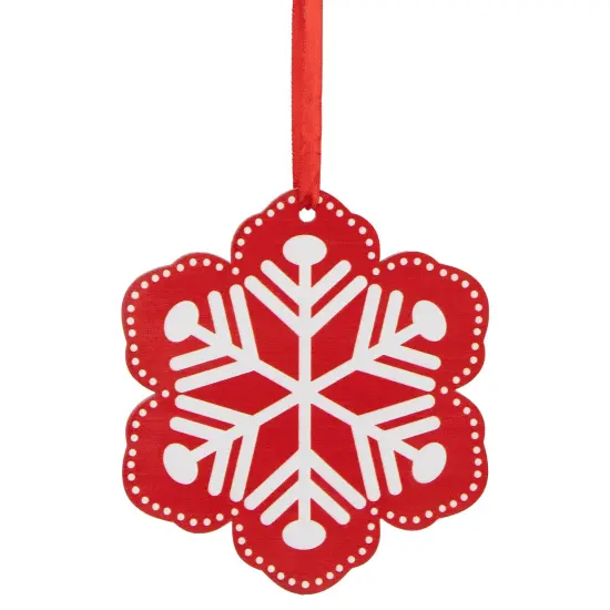 Northlight Wooden Snowflake Cutout Christmas Ornament - 6" - Red and White {1}