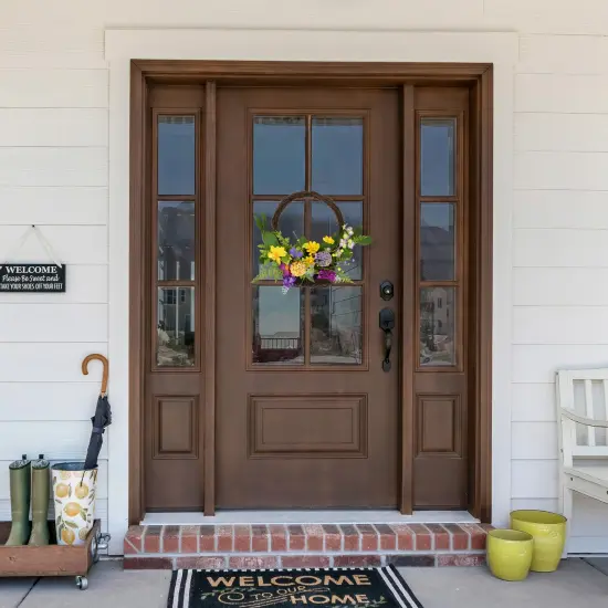 Northlight Mixed Wild Flower and Foliage Hanging Spring Wall Basket - 16" Yellow {4}