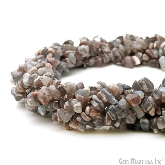 Gray Moonstone Chip Beads, 34 Inch, Natural Chip Strands, Drilled Strung Nugget Beads, 7-10mm, Polished, GemMartUSA (CHGM-70004) {4}