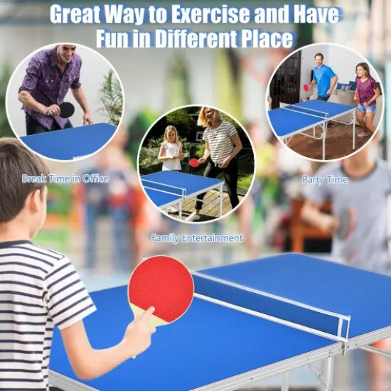 60 Inch Portable Tennis Ping Pong Folding Table with Accessories Blue {3}