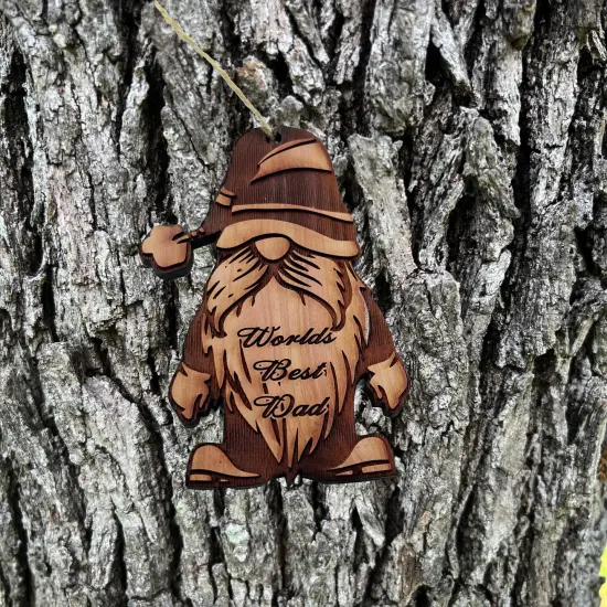 Christmas bearded gnome Worlds Best Dad - Cedar Ornament {2}