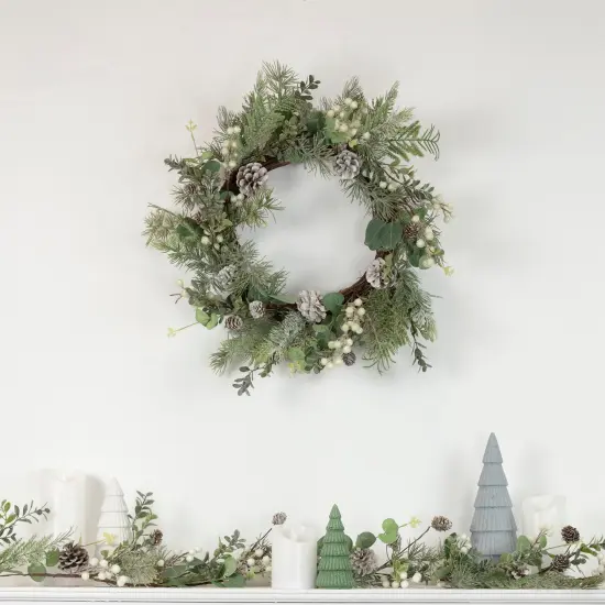 Northlight 5' White Berry, Eucalyptus and Pinecone Christmas Garland - Unlit Green {3}