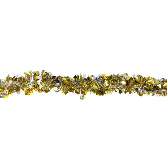 Northlight Boa Wide Cut Tinsel Christmas Garland - 12' x 4" - Gold and Silver - Unlit {3}