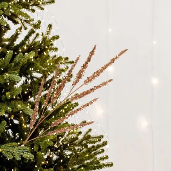 Allstate Glitter and Sequin Artificial Leaf Sprigs Christmas Spray - 34" -Rose Gold {3}