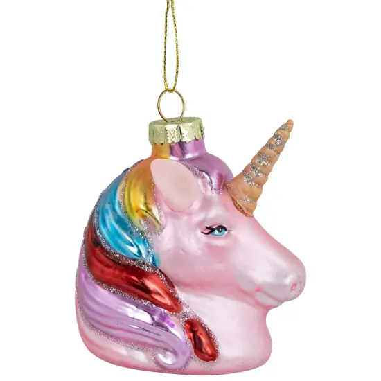 Northlight 3.5" Pink Unicorn Head with Rainbow Mane Glass Christmas Ornament {5}