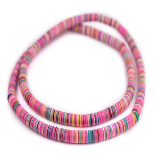 TheBeadChest Pink Medley Vinyl Phono Record Beads 8mm Ghana African Multicolor Mixed 34 Inch Strand Handmade {3}