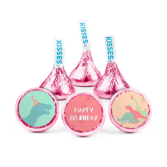 85ct Girl Dinosaur Birthday Candy Party Favors Hershey's Kisses Milk Chocolate (85 Candies + 1 Sheet Stickers) - Assembly Required - by Just Candy {1}