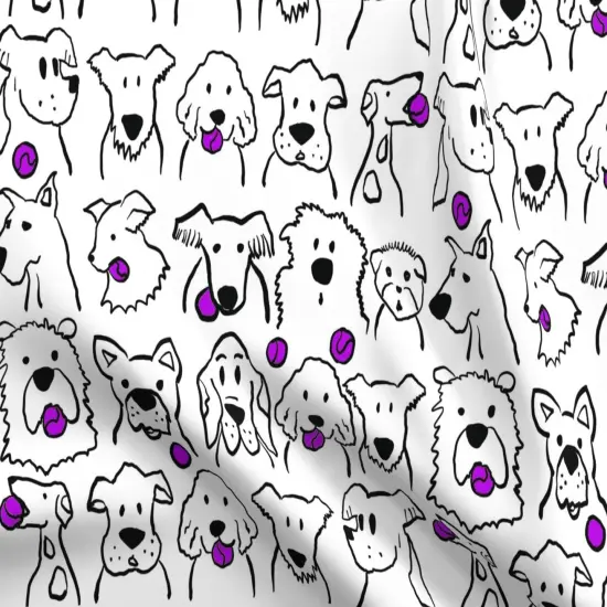 Various Fabrics by the Yard or Fat Quarter Playful Puppies Cartoon Dog Purple Tennis Ball Custom Printed Fabric by Spoonflower {5}