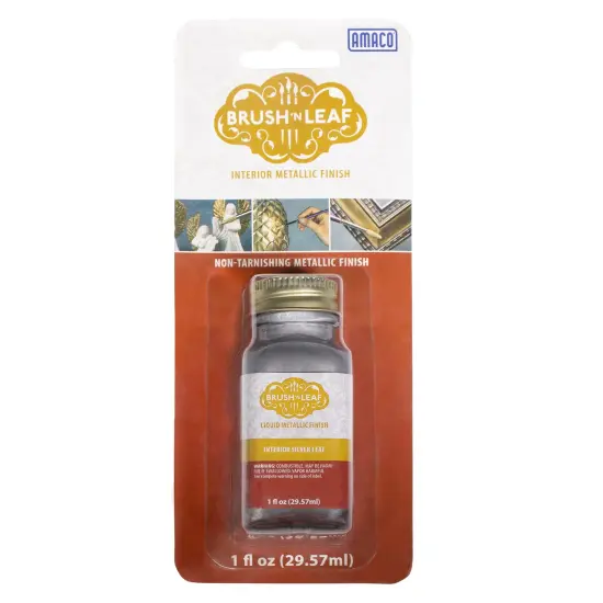AMACO Brush N Leaf - Silver Leaf 1oz Bottle - Liquid Silver Leaf Paint for Metal Wood Ceramic and More - Interior Liquid Leaf Paint for Objects and Furniture {1}