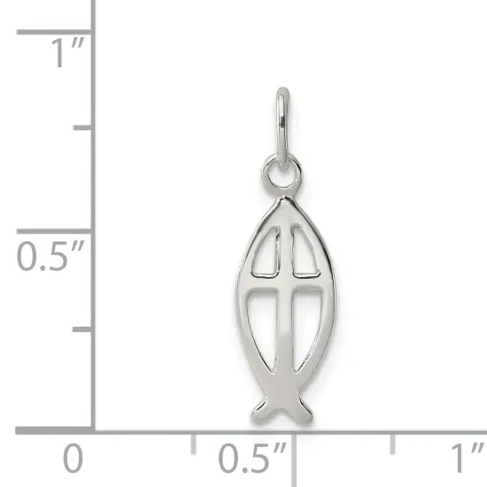 Sterling Silver Ichthus Fish & Cross Charm Jewerly 18mm x 6mm {4}